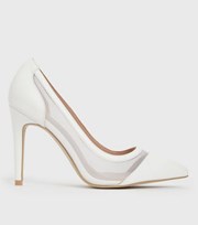 New Look Wide Fit White Mesh Stiletto Heel Court Shoes